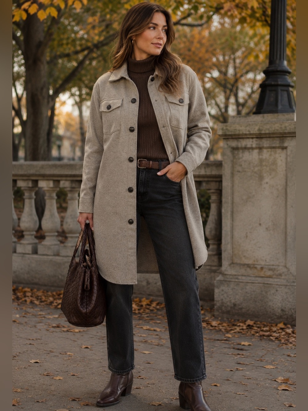 Novelti Button-Front Shacket oversized Medium Beige